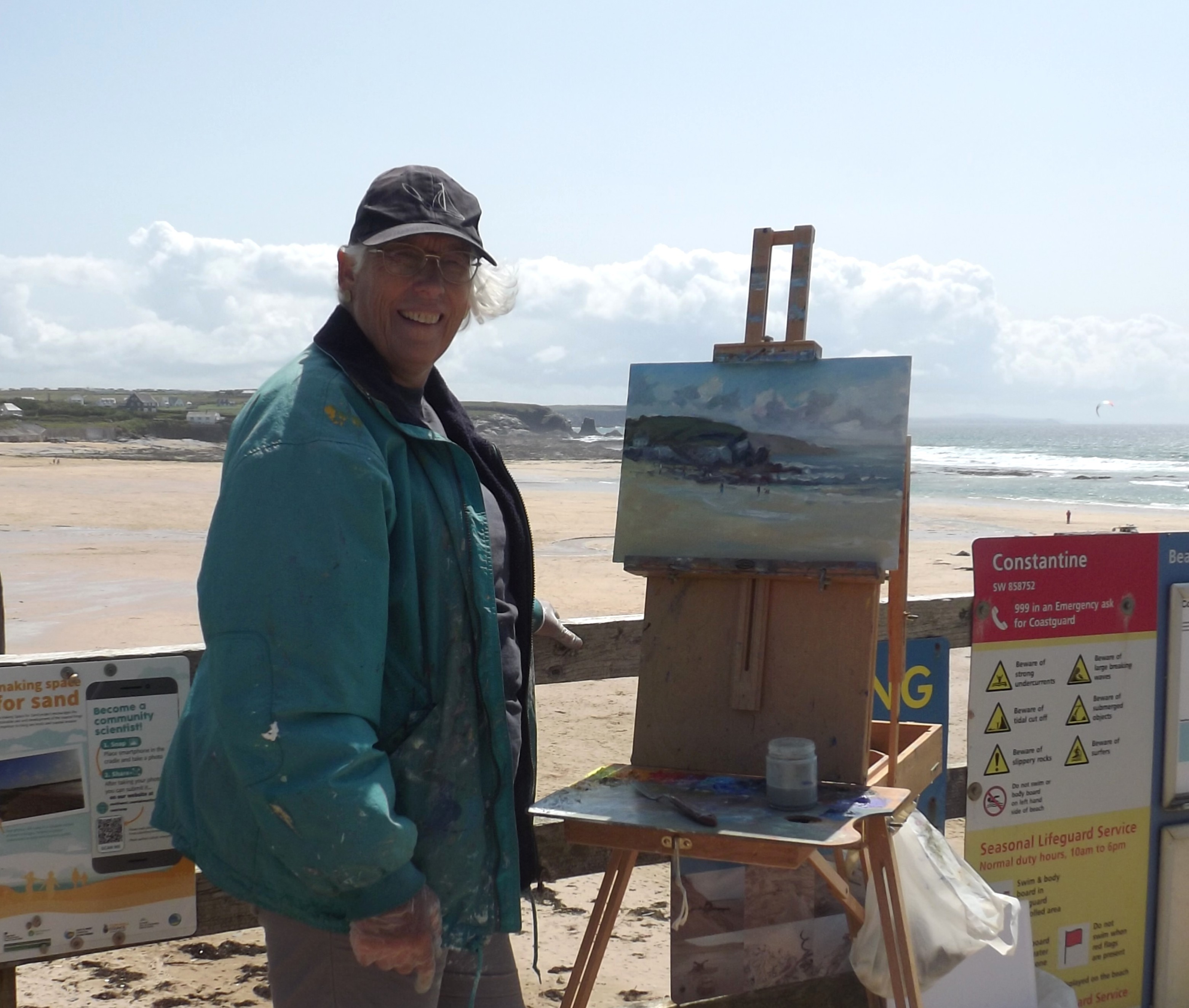 Melanie painting on location at Constantine Bay