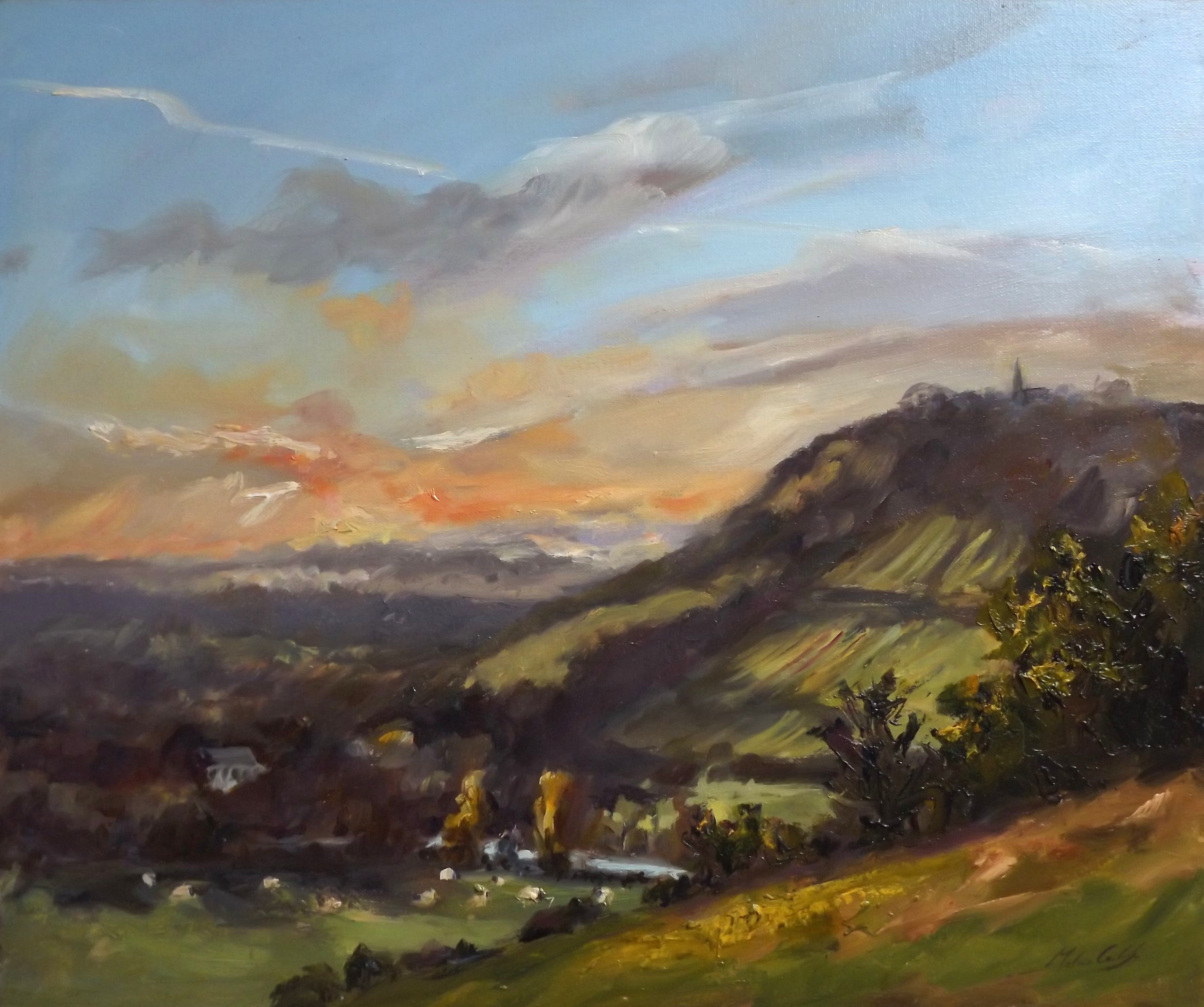 landscape looking towards Denbies vineyard across the valley in autumn